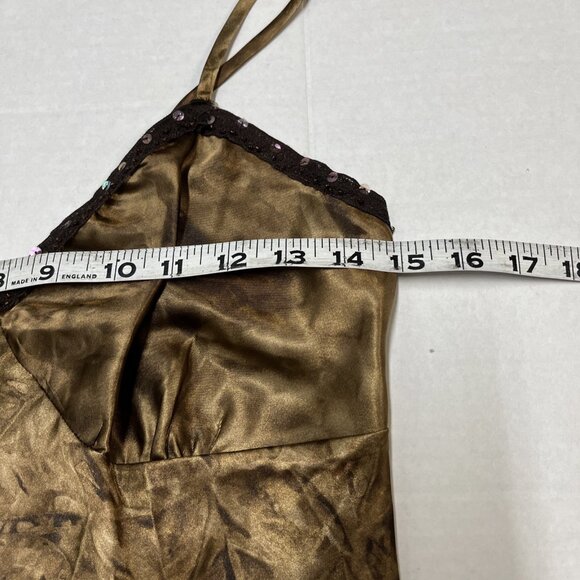 Y2K Xhiliration Top S Brown Satin Babydoll Beaded Fairy‎ Whimsy Hippie Ethereal - Picture 7 of 11